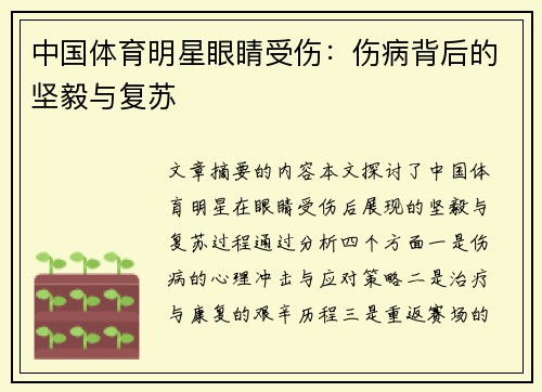 中国体育明星眼睛受伤：伤病背后的坚毅与复苏
